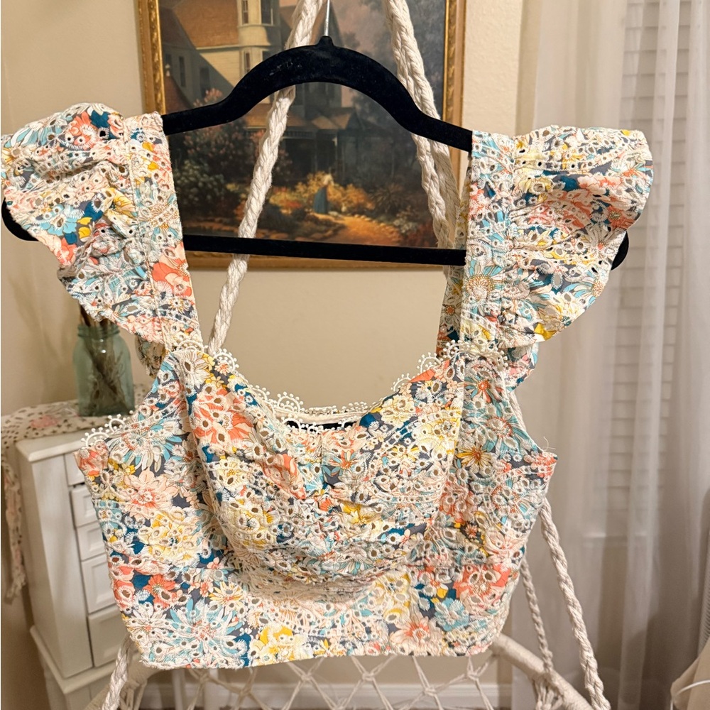 Lulu's Multicolor Floral Ruffle Crop Top